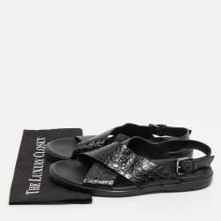 Pre Owned Prada Black Croc Embossed Leather Crisscross Flat Sandals Size 44