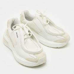 Pre Owned Prada White Fabric and Leather Systeme Lace Up Sneakers Size 41