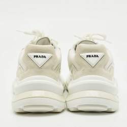 Pre Owned Prada White Fabric and Leather Systeme Lace Up Sneakers Size 41