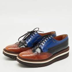 Pre Owned Prada Tricolor Brogue Leather Derby Lace Up Sneakers Size 39.5