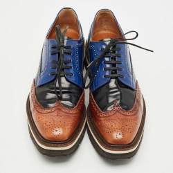 Pre Owned Prada Tricolor Brogue Leather Derby Lace Up Sneakers Size 39.5