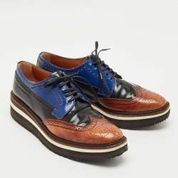 Pre Owned Prada Tricolor Brogue Leather Derby Lace Up Sneakers Size 39.5