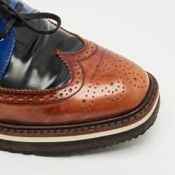 Pre Owned Prada Tricolor Brogue Leather Derby Lace Up Sneakers Size 39.5