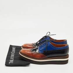 Pre Owned Prada Tricolor Brogue Leather Derby Lace Up Sneakers Size 39.5