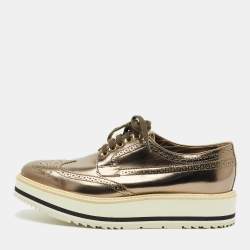 Pre Owned Prada Metallic Brogue Leather Derby Lace Up Sneakers Size 39.5