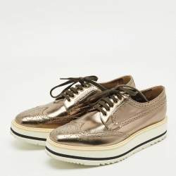 Pre Owned Prada Metallic Brogue Leather Derby Lace Up Sneakers Size 39.5