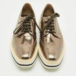 Pre Owned Prada Metallic Brogue Leather Derby Lace Up Sneakers Size 39.5