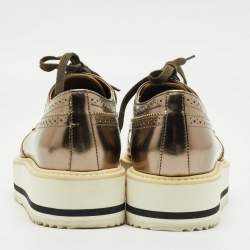 Pre Owned Prada Metallic Brogue Leather Derby Lace Up Sneakers Size 39.5