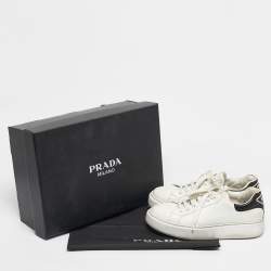 Pre Owned Prada White/Black Leather Macro Low Top Sneakers Size 41.5