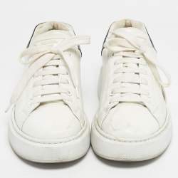 Pre Owned Prada White/Black Leather Macro Low Top Sneakers Size 41.5