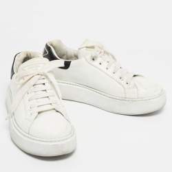 Pre Owned Prada White/Black Leather Macro Low Top Sneakers Size 41.5