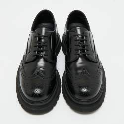 مملوكة مسبقًا حذاء برادا أوكسفورد جلد أسود بأربطة مقاس 41
