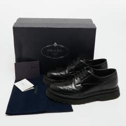 مملوكة مسبقًا حذاء برادا أوكسفورد جلد أسود بأربطة مقاس 41