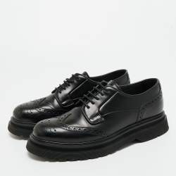 مملوكة مسبقًا حذاء برادا أوكسفورد جلد أسود بأربطة مقاس 41