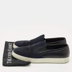 Pre Owned Prada Navy Blue Leather and Suede Slip On Sneakers Size 41.5