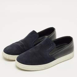 Pre Owned Prada Navy Blue Leather and Suede Slip On Sneakers Size 41.5
