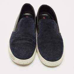 Pre Owned Prada Navy Blue Leather and Suede Slip On Sneakers Size 41.5