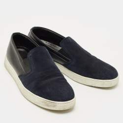 Pre Owned Prada Navy Blue Leather and Suede Slip On Sneakers Size 41.5