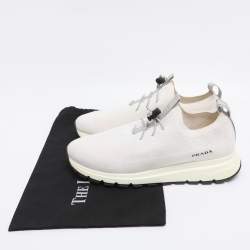Pre Owned Prada White Knit Fabric Slip On Sneakers Size 42.5