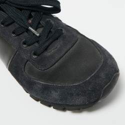 Pre Owned Prada Black/Navy Blue Canvas and Leather Match Racer Lace Up Sneakers Size 39.5