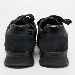 Pre Owned Prada Black/Navy Blue Canvas and Leather Match Racer Lace Up Sneakers Size 39.5
