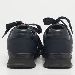 Pre Owned Prada Blue/Black Canvas and Leather Lace Up Sneakers Size 39.5