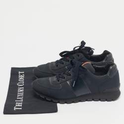 Pre Owned Prada Blue/Black Canvas and Leather Lace Up Sneakers Size 39.5