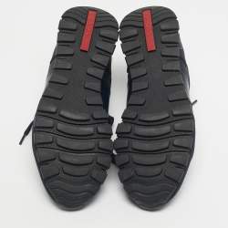 Pre Owned Prada Blue/Black Canvas and Leather Lace Up Sneakers Size 39.5