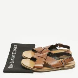 Pre Owned Prada Brown Leather Slingback Flat Sandals Size 41.5