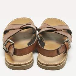 Pre Owned Prada Brown Leather Slingback Flat Sandals Size 41.5