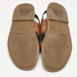 Pre Owned Prada Brown Leather Slingback Flat Sandals Size 41.5