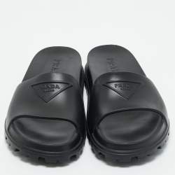 Pre Owned Prada Black Rubber Flat Pool Slide Size 45