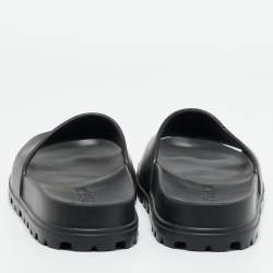 Pre Owned Prada Black Rubber Flat Pool Slide Size 45