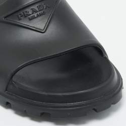 Pre Owned Prada Black Rubber Flat Pool Slide Size 45