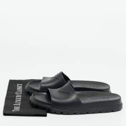 Pre Owned Prada Black Rubber Flat Pool Slide Size 45
