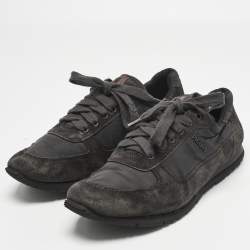 مملوكة مسبقًا Prada Grey Nylon and Suede Match Racer Lace Up Sneakers Size 43
