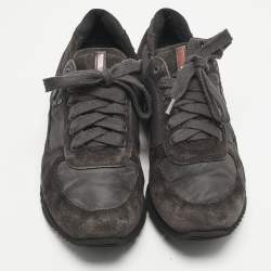 مملوكة مسبقًا Prada Grey Nylon and Suede Match Racer Lace Up Sneakers Size 43