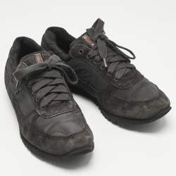 مملوكة مسبقًا Prada Grey Nylon and Suede Match Racer Lace Up Sneakers Size 43