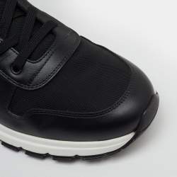 Pre Owned Prada Black/Navy Blue Leather and Nylon Lace Up Sneakers Size 44