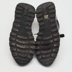 Pre Owned Prada Black/Navy Blue Leather and Nylon Lace Up Sneakers Size 44