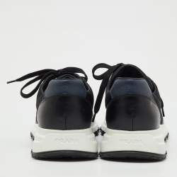 Pre Owned Prada Black/Navy Blue Leather and Nylon Lace Up Sneakers Size 44