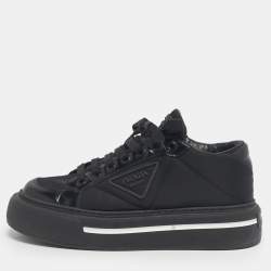 Pre Owned Prada Black Leather And Nylon Deri Erkek Lace Up Sneakers Size 40.5