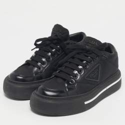 Pre Owned Prada Black Leather And Nylon Deri Erkek Lace Up Sneakers Size 40.5