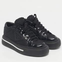 Pre Owned Prada Black Leather And Nylon Deri Erkek Lace Up Sneakers Size 40.5