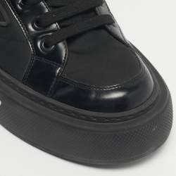 Pre Owned Prada Black Leather And Nylon Deri Erkek Lace Up Sneakers Size 40.5
