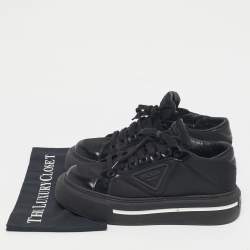 Pre Owned Prada Black Leather And Nylon Deri Erkek Lace Up Sneakers Size 40.5