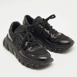 Pre Owned حذاء رياضي برادا براكس نايلون وجلد أسود منخفض من أعلى مقاس 42