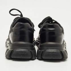 Pre Owned حذاء رياضي برادا براكس نايلون وجلد أسود منخفض من أعلى مقاس 42