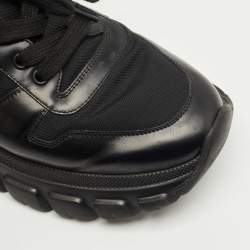 Pre Owned حذاء رياضي برادا براكس نايلون وجلد أسود منخفض من أعلى مقاس 42