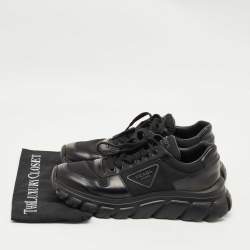 Pre Owned حذاء رياضي برادا براكس نايلون وجلد أسود منخفض من أعلى مقاس 42